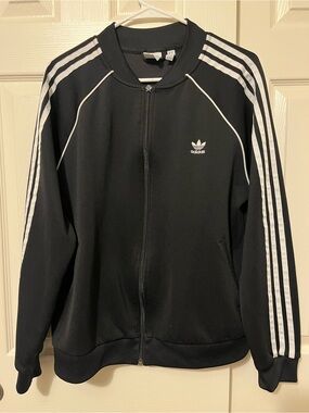 adidas Black Track Jacket with White Stripes